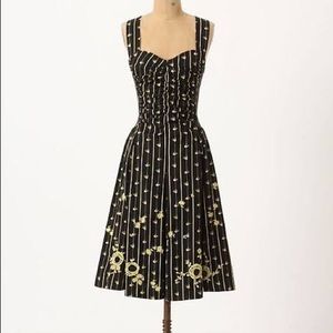 Anthro Moulinette Soeurs black yellow bird dress